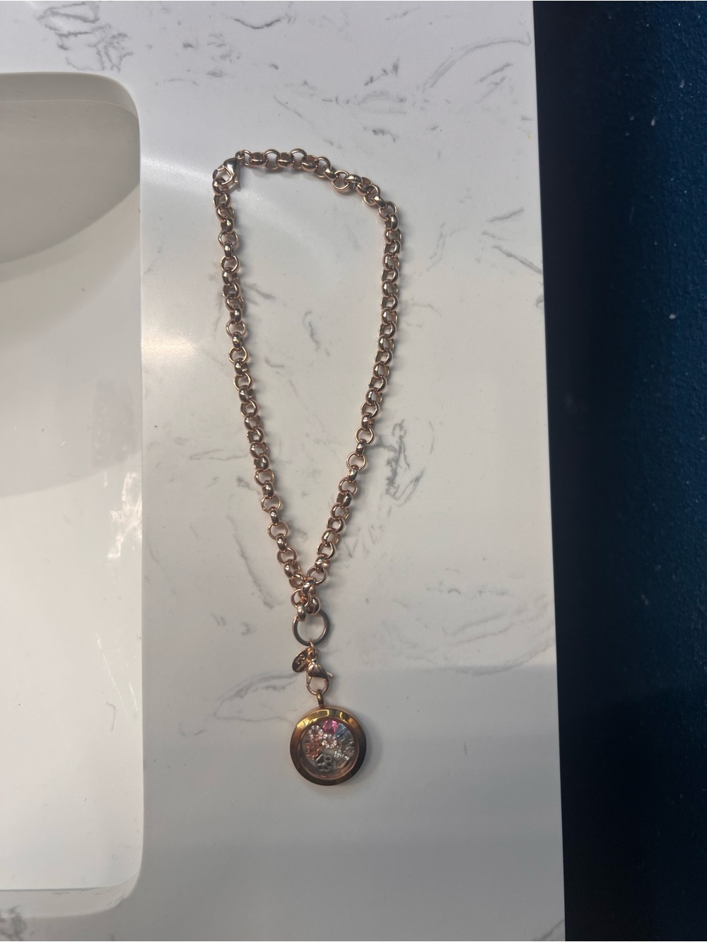 Origami Owl Rose Gold Chain Necklace with Crystal Disc Charm